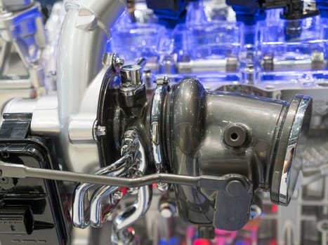 Close up detail of tuned car engine.