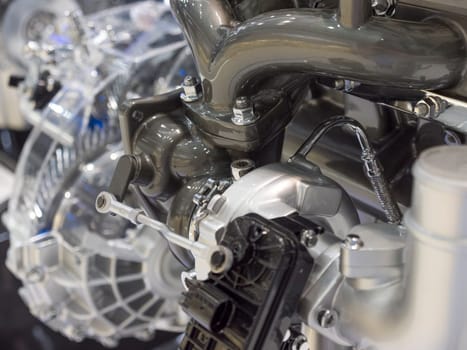 Close up detail of tuned car engine.
