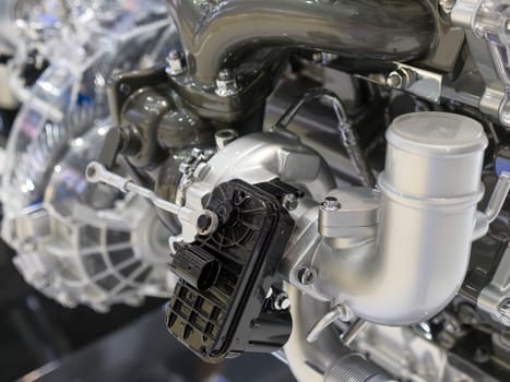 Close up detail of tuned car engine.