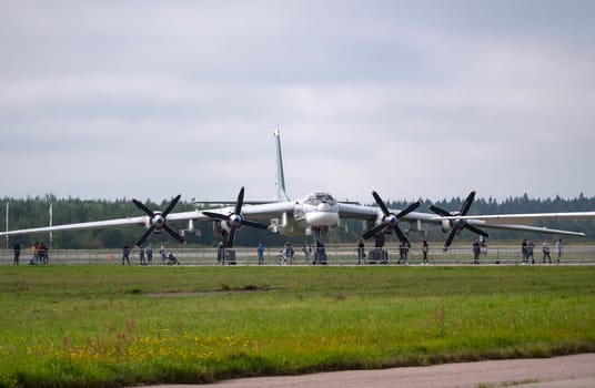 KUBINKA, RUSSIA - AUGUST 25, 2020: International military-technical forum ARMY-2020 at the Kubinka air base. Tu-95 is a large, four-engine turboprop-powered strategic bomber and missile platform