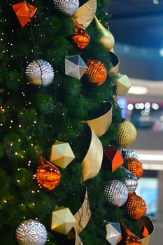 Close up of Christmas tree. Bokeh in the background. Selective focused. Defocused