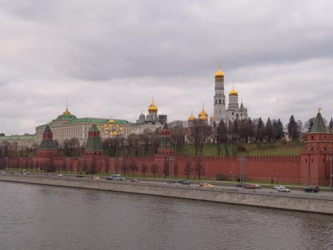 Sunny summer day moscow river bay kremlin.