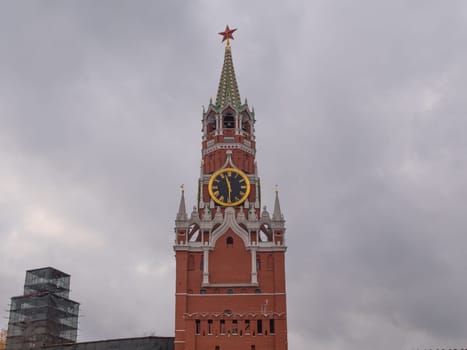 Moscow Kremlin Main Clock named Kuranti on Spasskaya Tower 12 hours . Red Square.