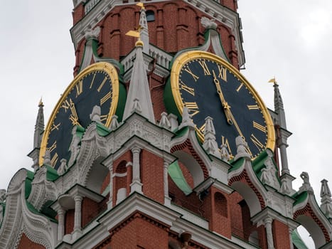 Moscow Kremlin Main Clock named Kuranti on Spasskaya Tower 12 hours . Red Square.
