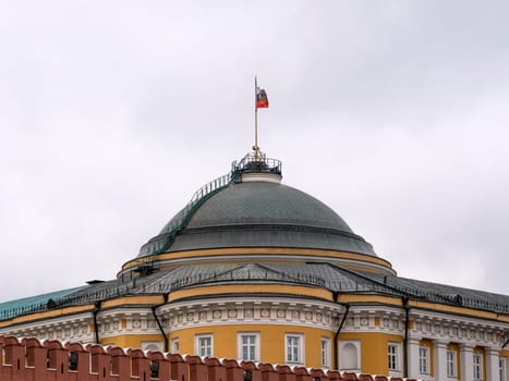Kremlin Moscow Dome of Senate building Russian Flag tower.