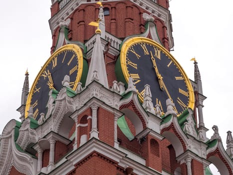 Moscow Kremlin Main Clock named Kuranti on Spasskaya Tower 12 hours . Red Square.