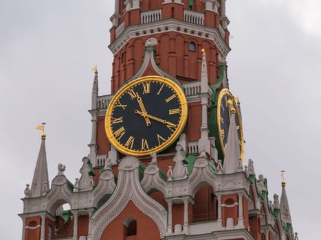 Moscow Kremlin Main Clock named Kuranti on Spasskaya Tower 12 hours . Red Square.