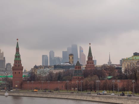 Sunny summer day moscow river bay kremlin