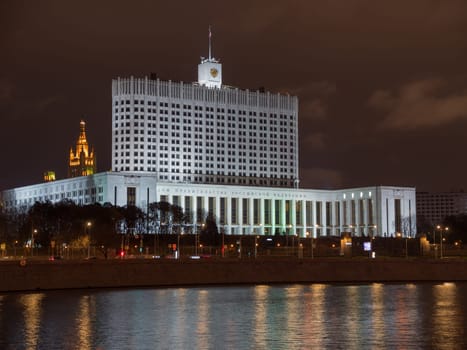 House of Government in Moscow Russia, at night.