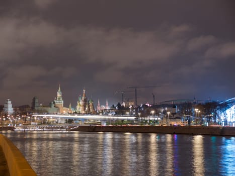 Sunny summer day moscow river bay kremlin night.