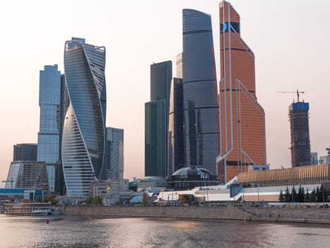 MOSCOW - OCTOBER 14: Moscow Modern buildings of glass and steel skyscrapers against the sky on October 14, 2017 in Moscow, Russia.