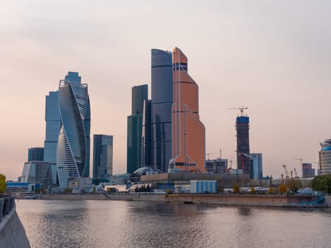 MOSCOW - OCTOBER 14: Moscow Modern buildings of glass and steel skyscrapers against the sky on October 14, 2017 in Moscow, Russia.