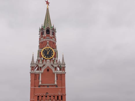 Moscow Kremlin Main Clock named Kuranti on Spasskaya Tower 12 hours . Red Square.