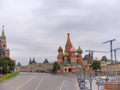 Saint Basil's Resurrection Cathedral tops on the Moscow Russia. Red Square.