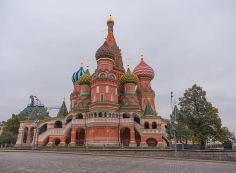 Saint Basil's Resurrection Cathedral tops on the Moscow Russia. Red Square.