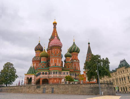 Saint Basil's Resurrection Cathedral tops on the Moscow Russia. Red Square.