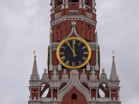 Moscow Kremlin Main Clock named Kuranti on Spasskaya Tower 12 hours . Red Square.