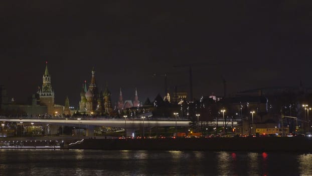 Sunny summer day moscow river bay kremlin night.
