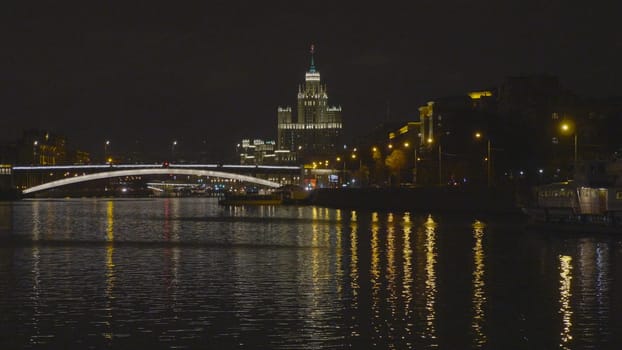 Sunny summer day moscow river bay kremlin night.