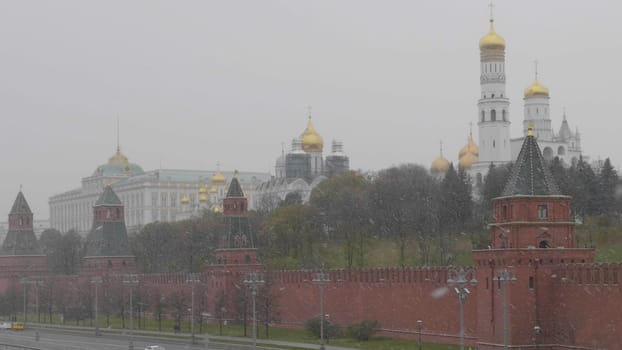 Moscow Russian Federation. The Moscow Kremlin in moving along the wall.