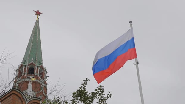 Kremlin Moscow Dome of Senate building Russian Flag tower.
