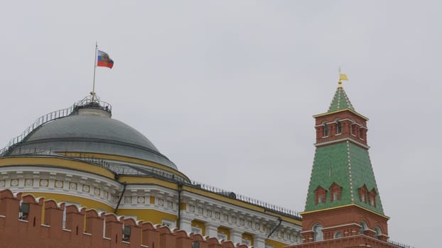 Kremlin Moscow Dome of Senate building Russian Flag tower.