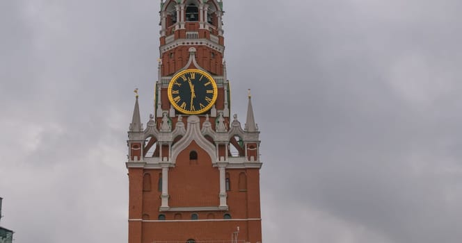 Moscow Kremlin Main Clock named Kuranti on Spasskaya Tower 12 hours . Red Square.