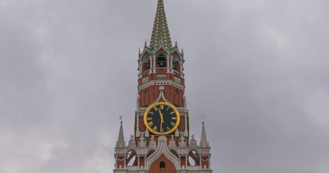 Moscow Kremlin Main Clock named Kuranti on Spasskaya Tower 12 hours . Red Square.