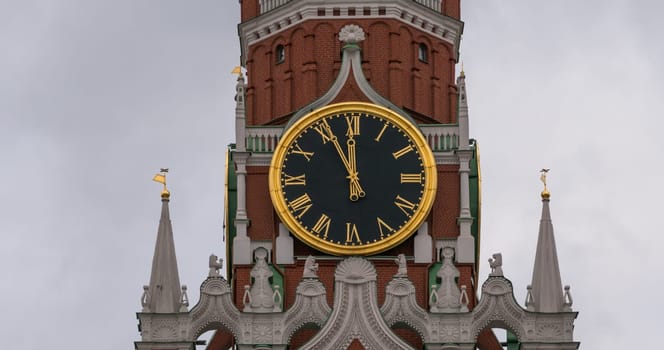 Moscow Kremlin Main Clock named Kuranti on Spasskaya Tower 12 hours . Red Square.