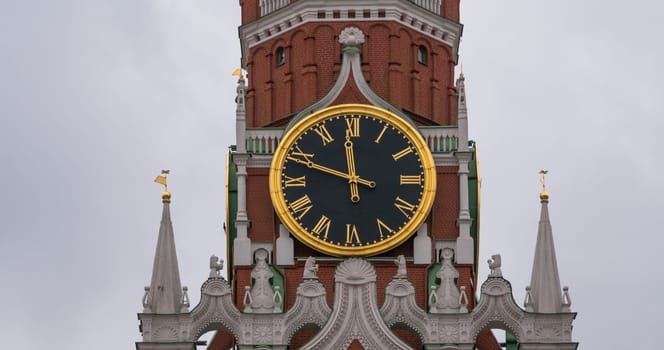 Moscow Kremlin Main Clock named Kuranti on Spasskaya Tower 12 hours . Red Square.