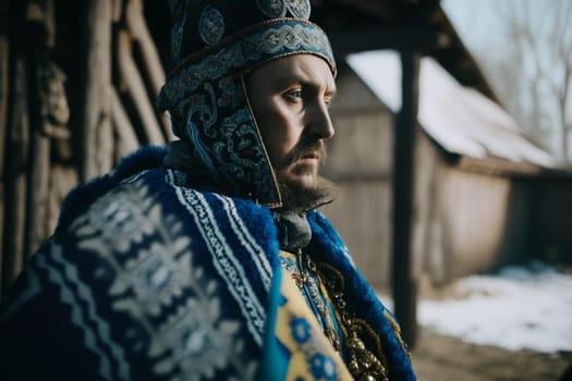 Culture of Ukraine, authenticity, uniqueness, independence and endurance. Local things, clothes, terrain. Yellow Ukrainian symbols, villages. High quality Generative AI .
