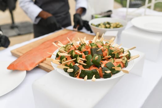 The smoked salmon skewers with zucchini Wedding catering