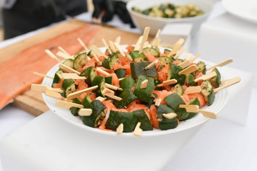 The smoked salmon skewers with zucchini Wedding catering