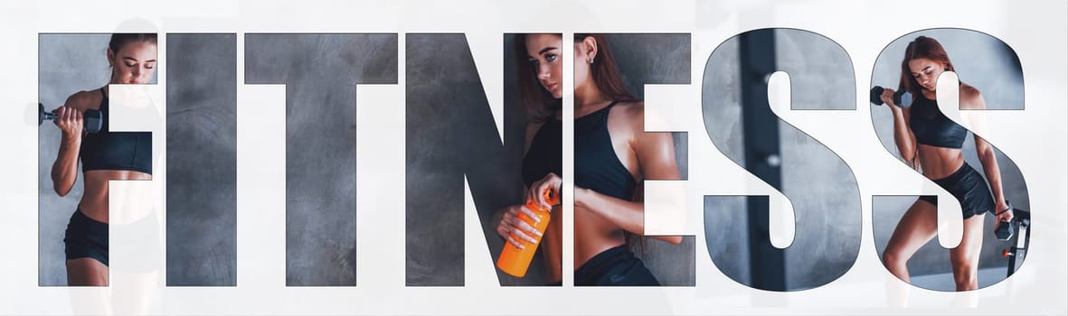 Fitness word with woman inside that have a day in gym.