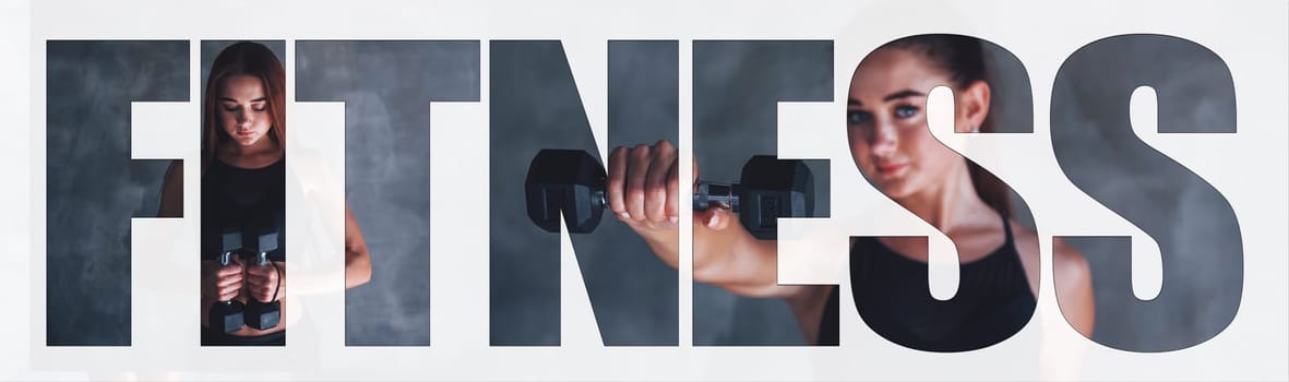 Fitness word with woman inside that have a day in gym.