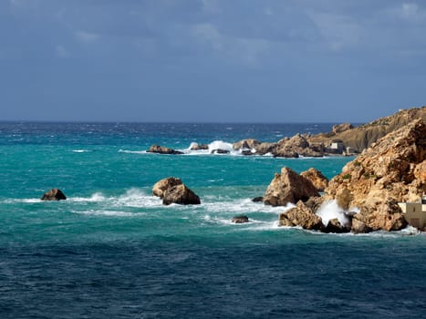 Golden Bay beach, Maltese islands. landscape. windy cloudy weather