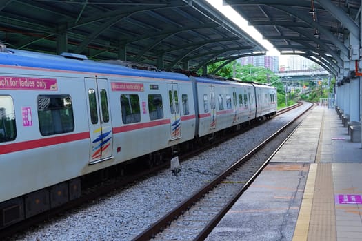 Kuala Lumpur, Malaysia. March 5, 2023. MRT or Mass Rapid Transit train at the station. Street Photography Editorial.