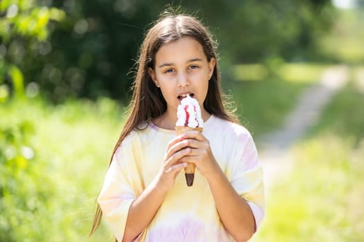 Cute Girl Eating Ice Cream.