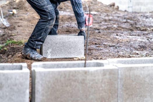 building the foundation of a house from a lost formwork.