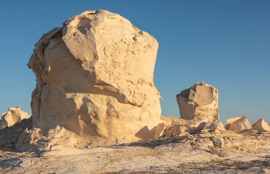 Landscape scenic view of desolate barren western desert in Panoramic barren landscape in Egypt Western White desert with geological rock formations