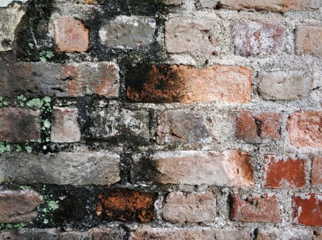 Texture of a brick wall with signs of fire.