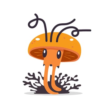 Cute mushroom. Cartoon fungus cordyceps. Mushroom spread concept. Microorganisms. Funny character on white background
