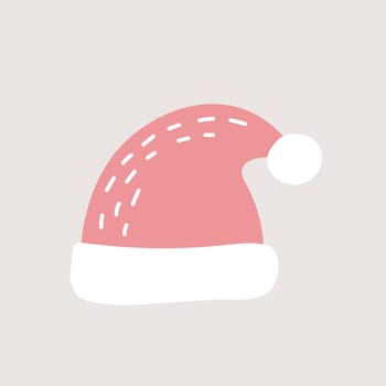 Santa Claus hat - Christmas cute doodle hand drawn icon for postcard. Minimalist Scandinavian design icon
