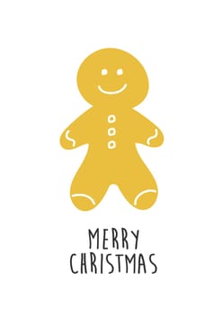 Merry Christmas greeting card design. Vector illustration. Hand drawn doodle of Christmas cookies Gingerbread man. New year biscuit ginger man.