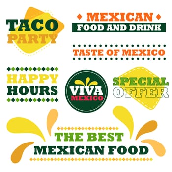 Mexican fast food restaurant emblem set. Traditional mexican food. Set for promotions, advertising, menu