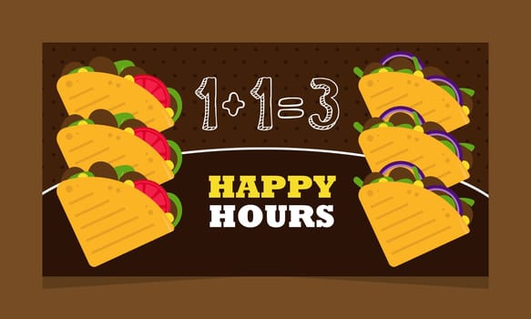 Discount and special offer on happy hour menu. Tasty mexican meal and snacks on sale in restaurants or bistro. Quesadilla with meat and vegetables