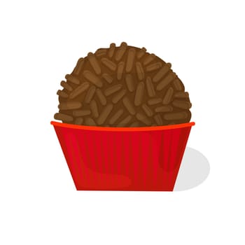 Traditional Brazilian Brigadeiro Vector. Cute brigadier. Chocolate candy in cartoon style on white