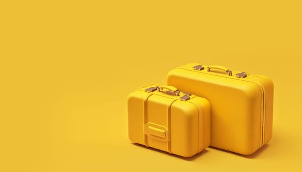 Yellow travel suitcases on a yellow background. AI-Generated illustration. Travel banner with space for text
