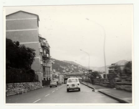 ITALY - CIRCA 1970s: Vintage photo shows the Italian riviera. Retro black and white photography. Circa 1970s.