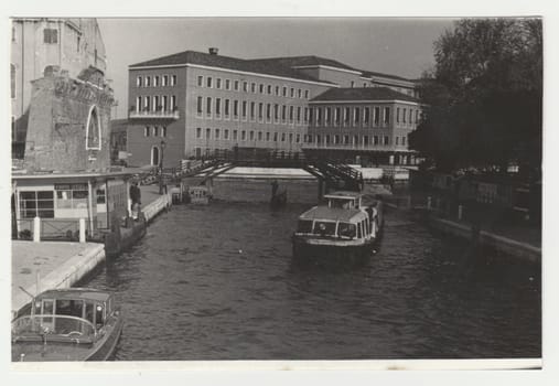 VENEZIA - VENICE, ITALY - CIRCA 1970s: Vintage photo shows the Italian town - Venice. Retro black and white photography. Circa 1970s.